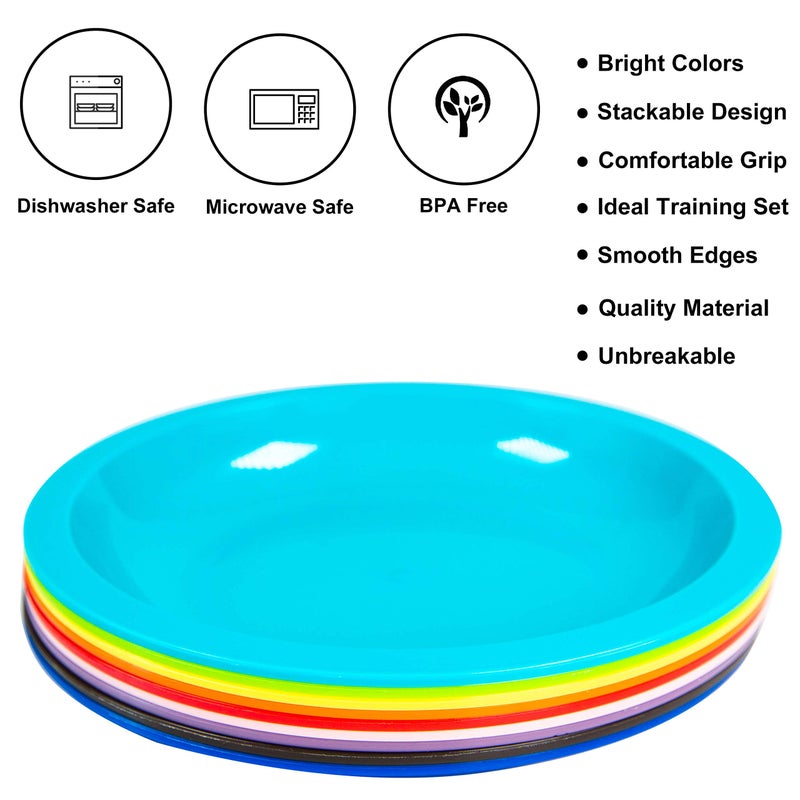 Youngever 7.5 Inch Plastic Plates, Small Kid Size, Kids Plates, Toddler Plates, Snack Plates, Microwave Safe, Dishwasher Safe, Set of 9 (Rainbow Colors) - Image 3